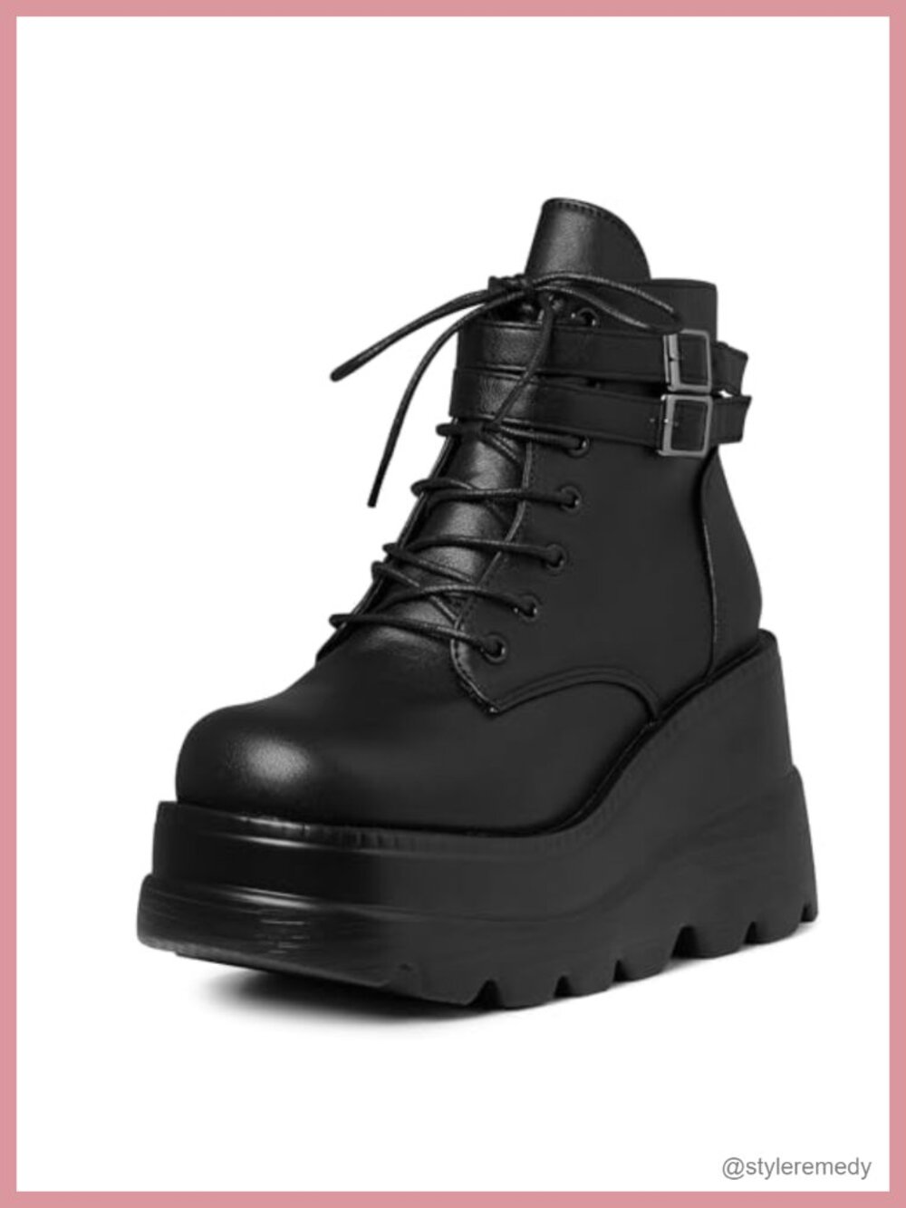 Goth Platform Boots for Women - Chunky Wedge Heel Lace Up Bootie